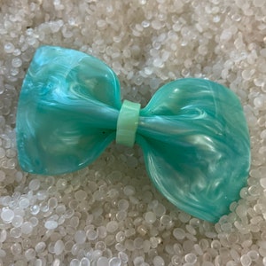 vintage barrette, large acrylic bow, glossy  bow, vintage soft aqua bow, puffy bow,