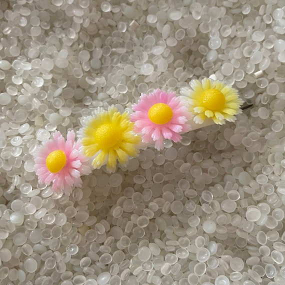 Soft flower barrette, soft plastic flowers , vinta