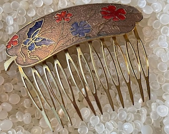 Vintage Gold-Tone Cloisonné Hair Combs Cloisonne hair combs - Gem main image 3