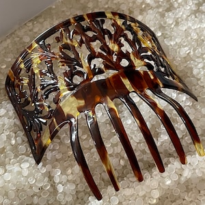 Antique hair comb , 1900s comb , Peineta Mantilla Hair Comb ,mottled dark brown , back of head comb, large deep  curve,