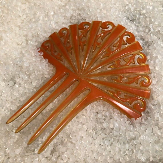Vintage Mantilla Comb, Antique Hair Comb , Orange Comb  display picture 3