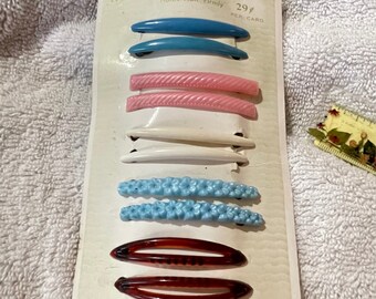 barrettes à cheveux vintage rares encore sur elle carte d'origine, paires assorties, lot de 5, rare, NSA, barrettes pour enfants âgés, barrette vintage 1950