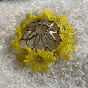 Vintage Brass Ponytail Holder: Yellow Flower Hair Accessory