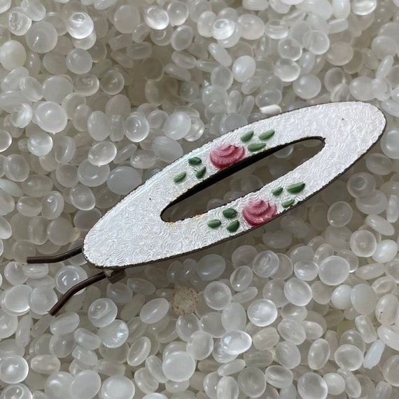 vintage hair barrette , Rose  barrette, Enamel Gu… - image 1