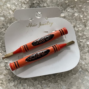 Vintage barrette,   ORANGE crayons, vintage bobby pins, art teacher gift , young artist, teacher gift, artist giftback to school