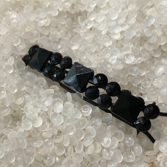 vintage barrettes beautiful pronged black glass r… - image 1