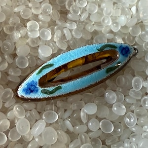 vintage hair barrette,cat eye shape  ,Antique Guilloche Enameled Rose Floral Hair Barrette Silver Tone barrette, bi8