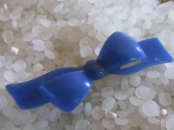 vintage barrette, Plastic  bright blue ribbon bow - image 1