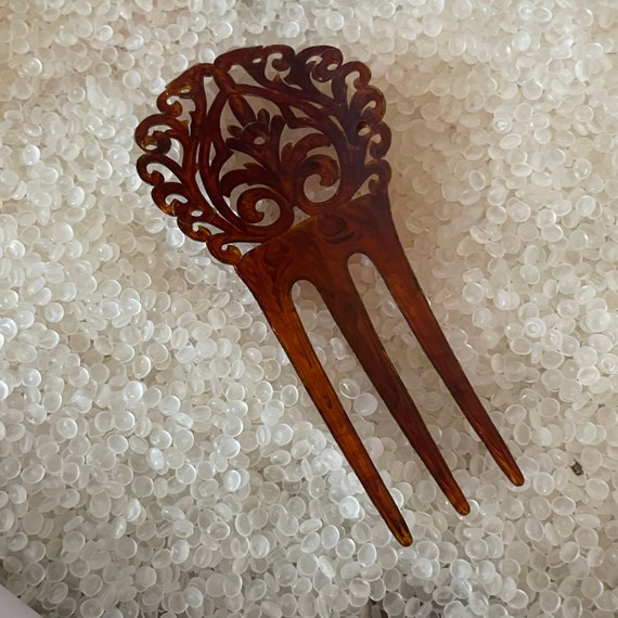 Antique tortoiseshell color hair comb, hair pick,… - image 4