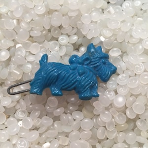 vintage barrette, Scottie dog, blue dog with bow , 1950s barrette, tiny dog barrette, Tk1