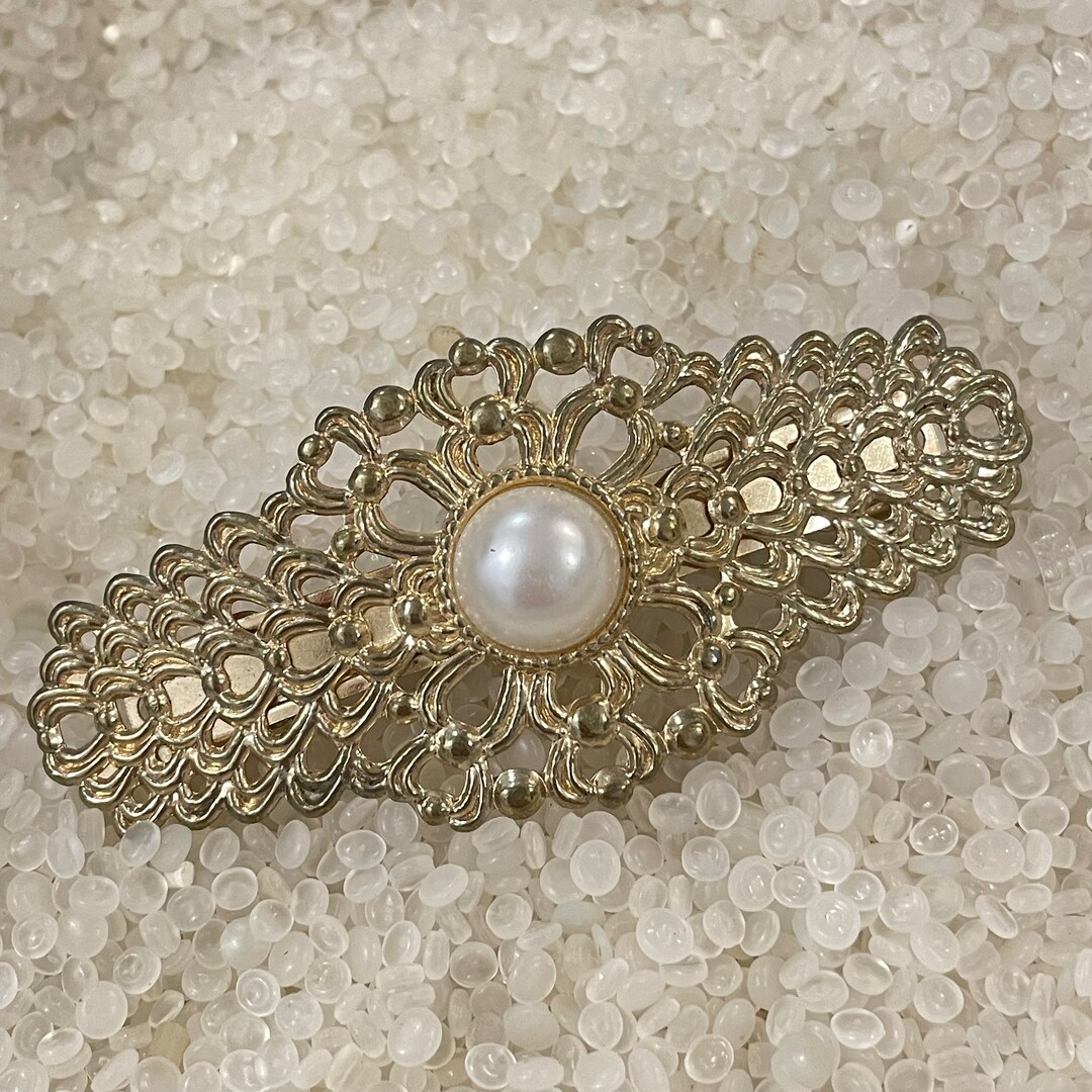 Barrette à Cheveux Vintage Nœud Doré Des Années 80 - Métal - 7cm - Neuf Vintage