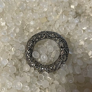 Vintage hair Barrette , pewter tone filigree circle Barrette,Pretty &quot;Open&quot; work, Textured Style plated metal