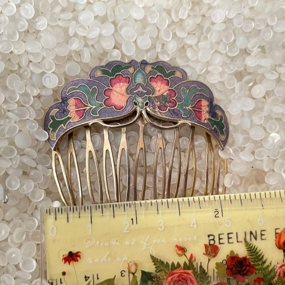 Lovely Vintage Cloisonne Hair Comb butterfly Deco… - image 3