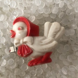 barrette vintage, poule blanche et rouge, barrette enfants vintage, barrette poulet, barrette poule, k8