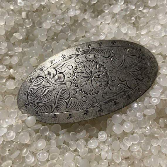 vintage barrette , silver  barrette, etched barret