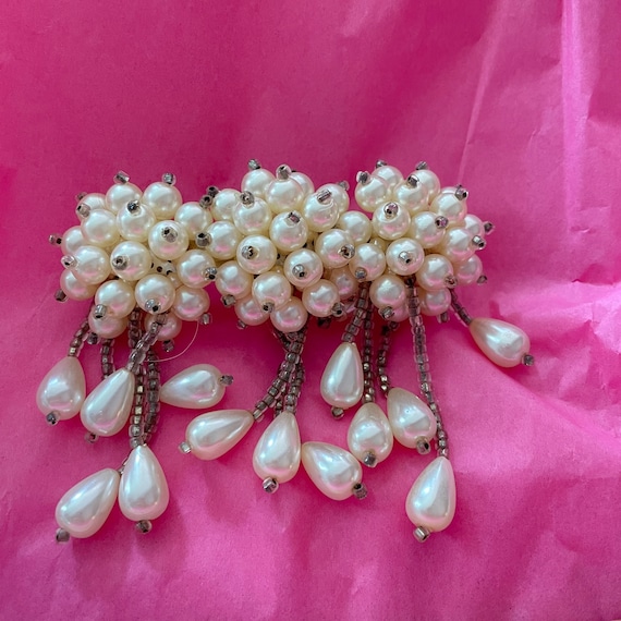 vintage hair barrette, Beautiful , faux pearls, r… - image 1