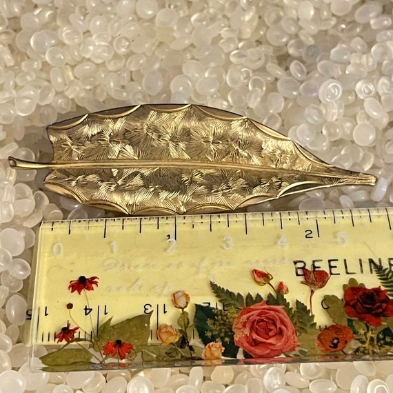 wonderful vintage barrette, etched gold leaf  , v… - image 3