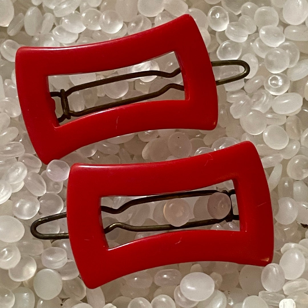 Vintage Barrette Tiny Barrette Set of Two Red Open Center Etsy