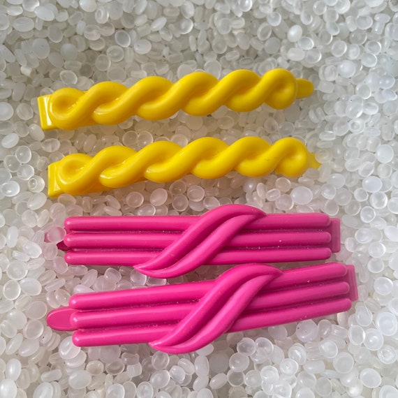 vintage barrette plastic children barrettes,yellow twist barrette,pink twist bar barrette , larger size, goody barrettes,z91