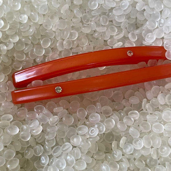 Barrette Vintage Buch Deichmann – Triangle Plastique Vert Avec Strass – Danemark 1980 (Occasion)