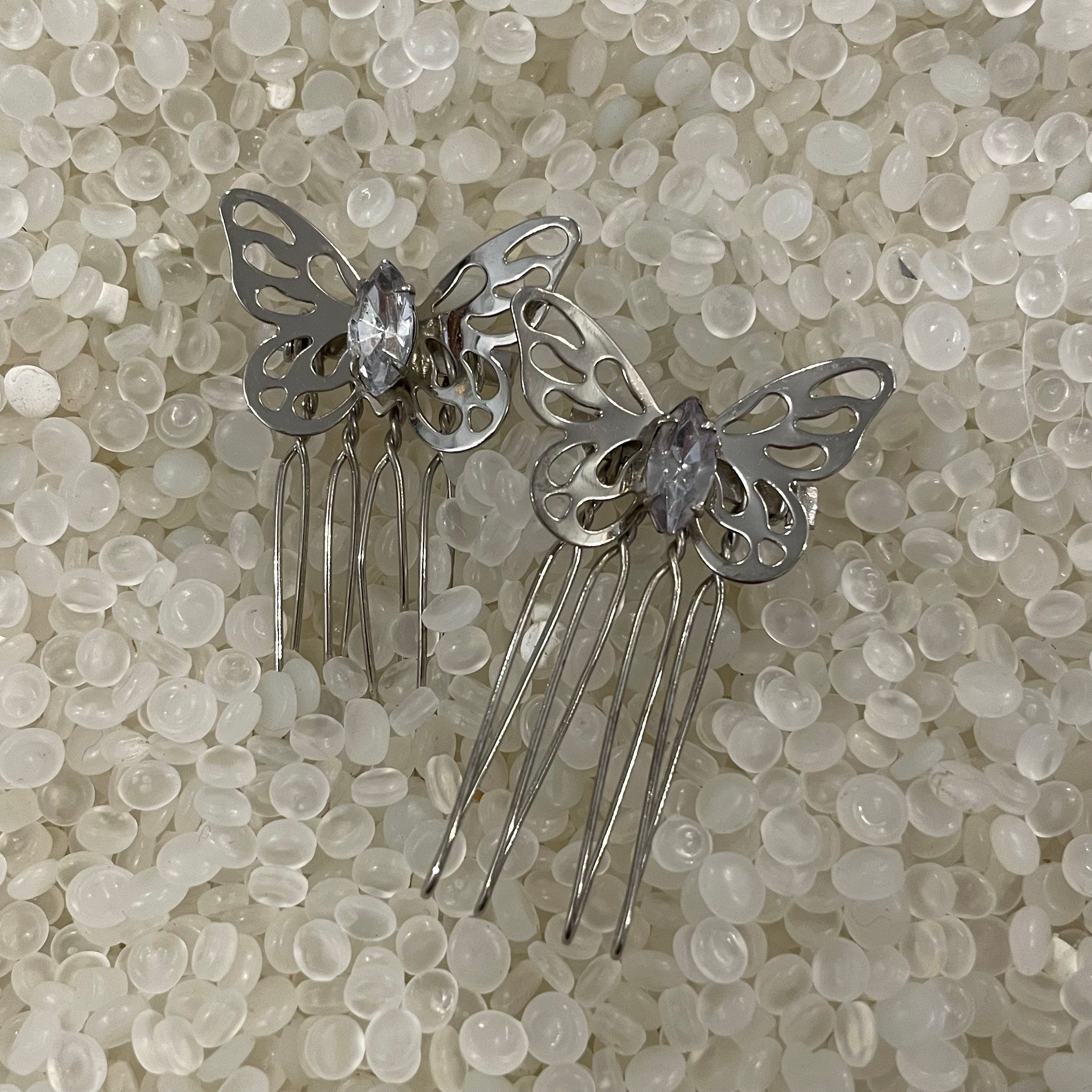 Bridal Floral butterfly hair comb pair, silver tone metal, used. Butterfly Silver Hair Hair Combs for Women for sale | eBay main image 2