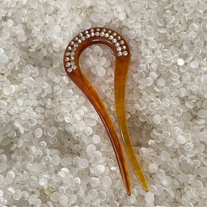 vintage  hair stick, amber hair stick, hair fork, Chignon Hair Fork, Vintage Plastic Hair Comb or Pick, rhinestone fork,r6