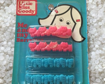 child barrette,vintage barrettes , Rare still in package new old stock , NOS barrette, pink kitty, blue butterfly, Little Miss Goody