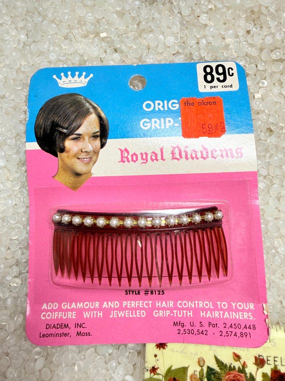 vintage hair comb, silver knobs,brown comb base, … - image 1