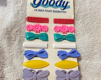 Ensemble de 7 barrettes vintage pour enfants, rare encore dans son emballage datée de 1989, barrettes pour enfants Goody snap tight