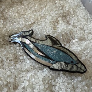 vintage barrette, 1990, unique design, abalone , mother of pearl, shell, dolphin ,ad311