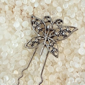 Hair stick , chignon pin, vintage hair fork , Metal butterfly
