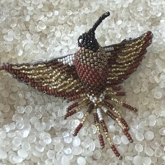 Vintage barrette, hand beaded barrette, Brown hummingbird, seed beads, 3d barrette,hb18