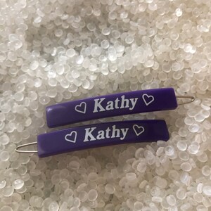 Vintage children barrette , name barrettes , Kathy, purple barrettes, 1980s barrette