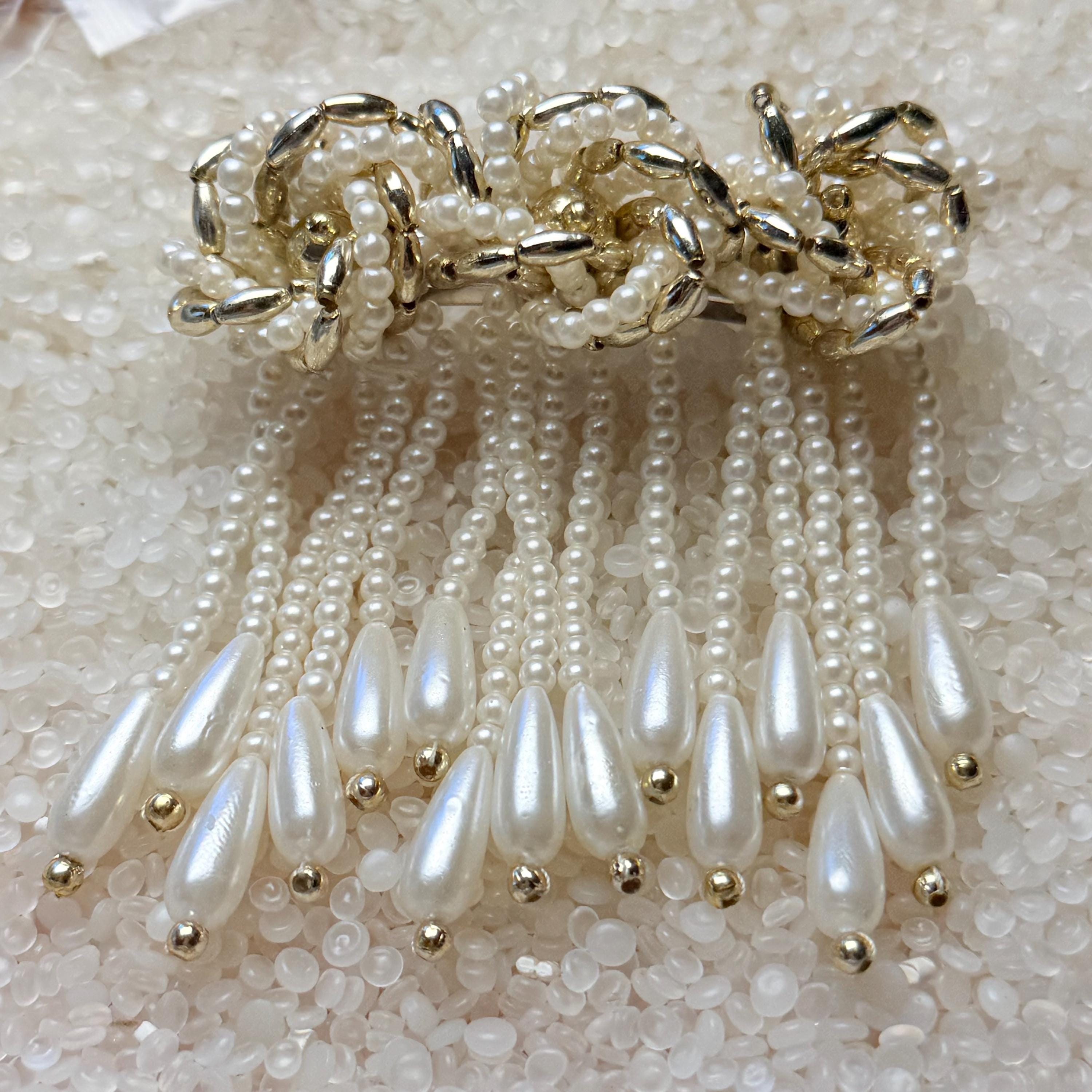 Vintage Hair Barrette, Faux Pearls, Retro Hair Accessories 