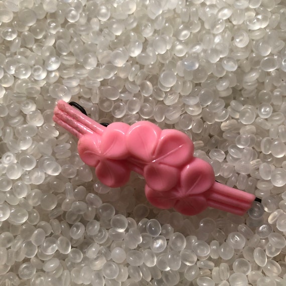 vintage barrette ,soft pink barrettes,  three lea… - image 5