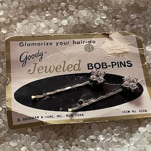 vintage bobby pins , original card ,NOS ,vintage 1975, retro bobby pins, rhinestone bobby-pin