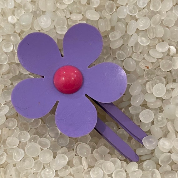 vintage hair clip,  barrette Mod flower, purple a… - image 1