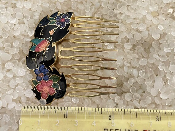 Lovely Vintage Cloisonne Hair Comb butterfly  Dec… - image 5