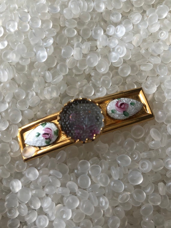 vintage hair barrette , Enamel Guilloche Barrette,