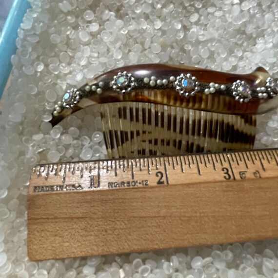 vintage hair comb, large comb with bright  rhines… - image 4