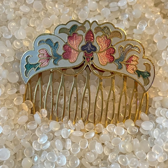 Lovely Vintage Cloisonne Hair Comb butterfly Decor