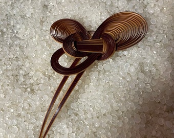 vintage barrette, natural materials, rattan hair stick,natural brown, twisted knot