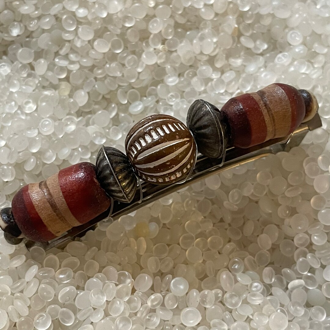 Vintage Barrette, Vintage 1980 Barrette, Wood Barrette , Wood Bead