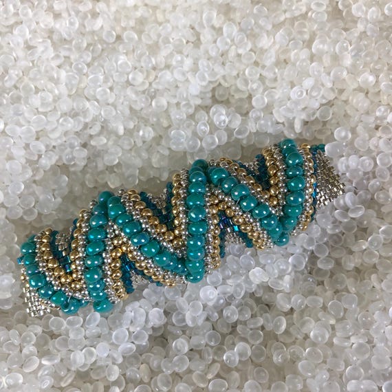 Vintage barrette, seed beads, turquoise beads, silver beads hand beaded,