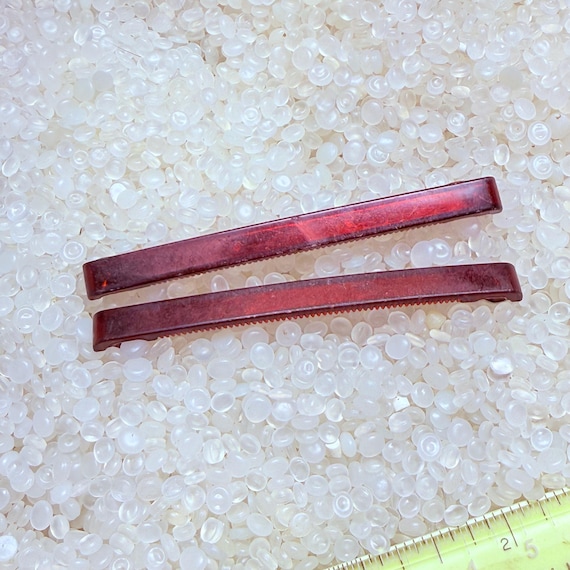 vintage barrettes, narrow barrette, Goody barrettes, long narrow barrettes,  longer size 3 inch , burgundy brown,W11