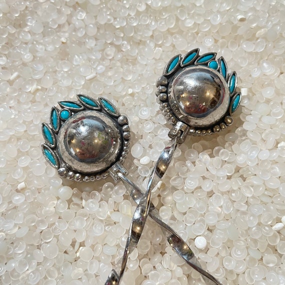 vintage sticks,rare pair ,silver with  turquoise … - image 4