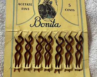 forcine per capelli vintage ancora nella confezione, forcina per capelli vintage 1900/1910, finto guscio di tartaruga, set di 7 2. pollici, rotolo francese, perni chignon,