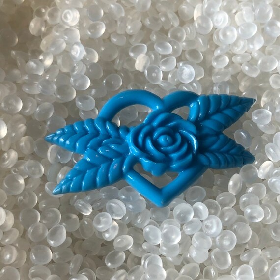 vintage barrette,    blue hearts entwined blue ro… - image 2