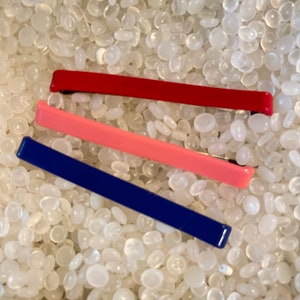 vintage barrettes, 1970s , narrow barrettes,GOODY STAY TIGHT,blue ,red and pink slender barrette,K55