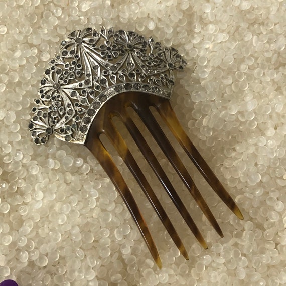 antique hair comb, hair comb ornate silver top, 19